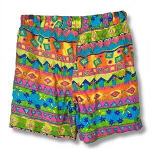 Marguerite Li Womens M Colorful Retro Artsy‎ Boho Silk Aztec Geometric Shorts